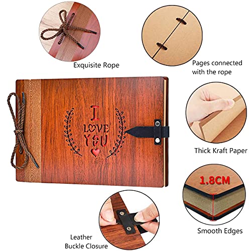 ZEEYUAN Wooden Photo Album Scrapbook DIY Photo Book Wedding Guest-Book 80 Pages Travel Memory Book Birthday Anniversary Valentine's Gift for Mother Father (I Love You) - color: I Love You