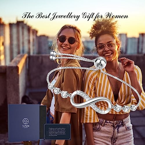 J.Fée Infinity Heart Bracelets for Women with 5A Cubic Zirconia, 925 Silver Bracelets for Women Adjustable Womens Bracelet Jewelry for Wife Girlfriend Her - color: Infinite Love#10