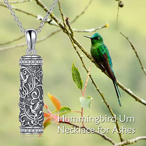 TOUPOP Tree of Life Cremation Jewelry Urn Necklace for Ashes for Women Men 925 Sterling Silver Cylinder Urn Pendant Necklaces for Human Ashes of Loved Ones Keepsake Memorial Gifts - style: 2-Hummingbird