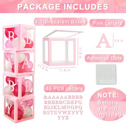 Ledido Transparent Balloon Boxes with 60 Letters Numbers for Custom Name - color: Pink, size: 4PCS Boxes