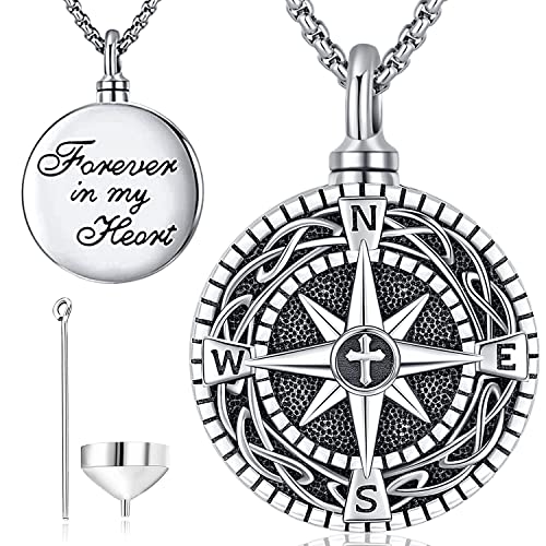 Aniu S925 Sterling Silver Urn Necklace Cremation Jewelry for Ashes - color: Compass