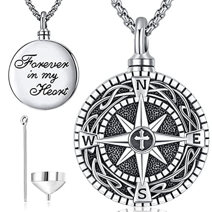 Aniu S925 Sterling Silver Urn Necklace Cremation Jewelry for Ashes - color: Compass