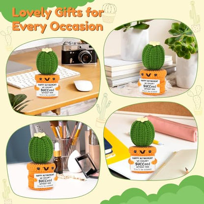 Funny Retirement Gifts for Women Men Coworker Boss Friends Teacher, 2026 Retired Gift for Woman Mom Teacher, Be Missed Cactus Crochet with Funny Card Desk Office Decor Decoration Best Happy Retirement - style: You'll be missed