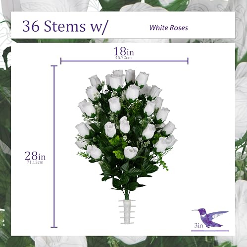 Artificial Cemetery Flowers - Gravesite Flowers - White Roses - color: White Roses, size: (1) Bouquet