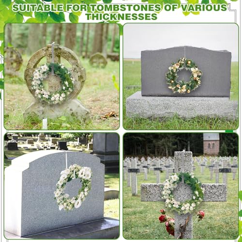 2Pcs Christmas Headstone Wreath Hanger, Adjustable Grave Wreath Hook Stands for Tombstone Grave Decoration (6.2-11Inch)