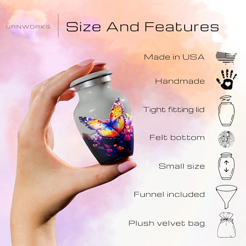 Gray Mini Urn for Ashes – Butterfly Design with Personalized Back Text – Small Handcrafted Cremation Keepsake – Includes Velvet Bag – Holds 0.3 oz – Made in USA - color: Personalize Gray, size: Small