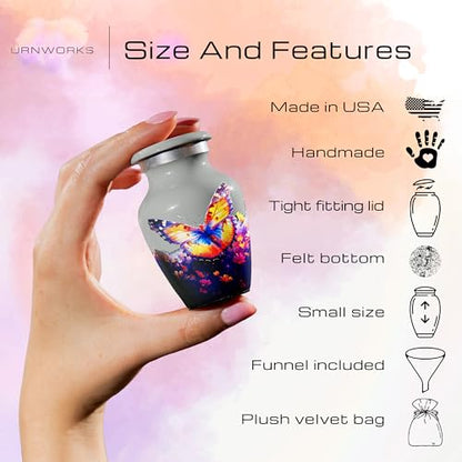 Gray Mini Urn for Ashes – Butterfly Design with Personalized Back Text – Small Handcrafted Cremation Keepsake – Includes Velvet Bag – Holds 0.3 oz – Made in USA - color: Personalize Gray, size: Small