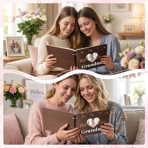 CY2SIDE Best Grandma Ever Album Scrapbook - Mother’s Day Wooden Scrapbook Craft Kit, DIY Photo Memories Book with 30 Pages Birthday Gift for Mother’s Day, DIY Handmade Scrapbook Gift for Grandmother - style: Best Grandma Ever