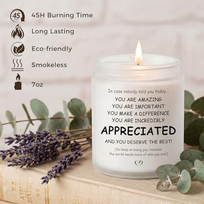 Thank You Gifts for Women, Inspirational Gifts for Women, Birthday Candles | Thoughtful Gifts for Women Friend Mom Girlfriend - You're Amazing Candle, 7oz 45 Hours Lavender & Eucalyptus Scented Candle - color: Merit
