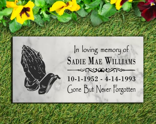 Personalized Prayer Hands Memorial Stone – Custom Marble Sympathy Plaque – In Loving Memory Bereavement Gift - color: Prayer Hands