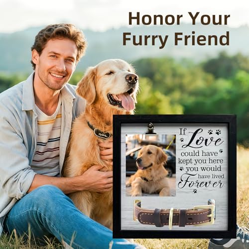 Pet Photo Frame with Collar Holder, Wooden Pet Keepsake Frame, Dog and Cat Remembrance Display for Tabletop or Wall Decor