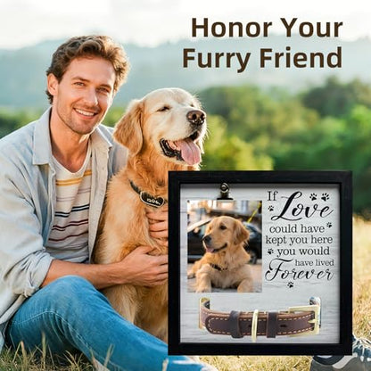 Pet Photo Frame with Collar Holder, Wooden Pet Keepsake Frame, Dog and Cat Remembrance Display for Tabletop or Wall Decor
