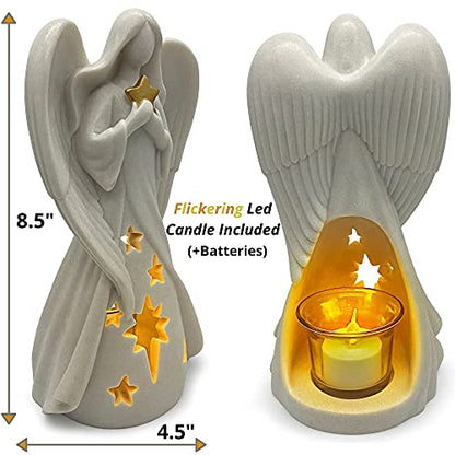 OakiWay Memorial Gifts - Angel Figurines Sympathy Gifts for Loss, Candle Holders W/Flickering Led Candle - Bereavement, in Memory of Loved One, Inspirational Gifts for Women Home Decorations