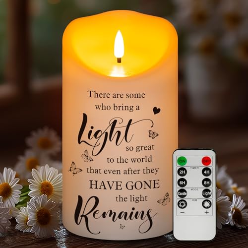 Flameless Memorial Candle, Real Wax LED Light with Remote Sympathy Bereavement Gifts for Loss of Loved One Sympathy Candles for Loss of Mother Father Mom Dad Son Remembrance Gifts (4" x 7") - color: Bring A Light