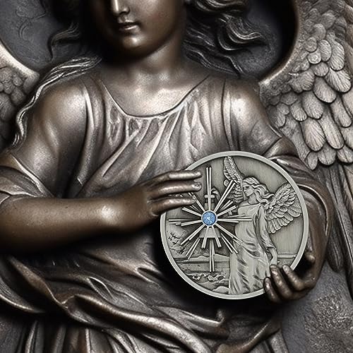 Pewter Guardian Angel Coin Medallion, Pocket Prayer Affirmation Gift Token - color: Pewter