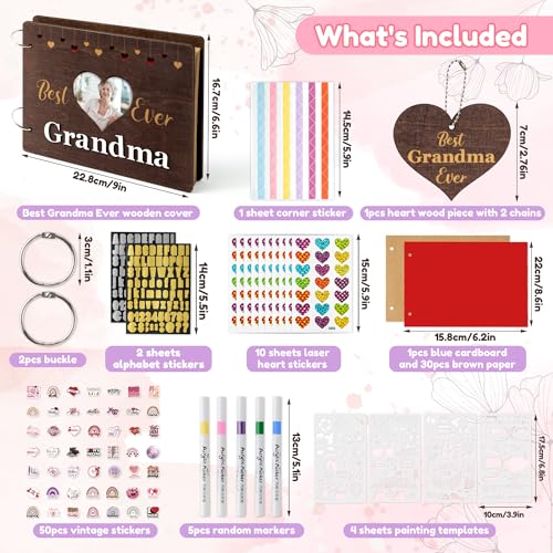 CY2SIDE Best Grandma Ever Album Scrapbook - Mother’s Day Wooden Scrapbook Craft Kit, DIY Photo Memories Book with 30 Pages Birthday Gift for Mother’s Day, DIY Handmade Scrapbook Gift for Grandmother - style: Best Grandma Ever