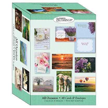 48 All Occasion Religious Greeting Cards Value Pack 1,King James Version Scriptures,Faith Based Greeting Cards,Assorted Designs including Religious Birthday, Thinking of You Cards