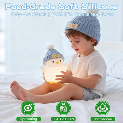 FAMIDUO Pink Penguin Night Light,Cute Penguin Lamp with Hat for Kids/Mom | Squishy Silicone Nursery Nightlight, Rechargeable/Dimmable/Timer,LED Novelty Animal Bedside Light,Funny Gifts for Baby/Boys - color: Grey Stand Penguin