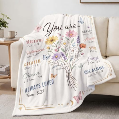 Christian Inspirational Blanket, 50×60in Soft Faith Flannel Blanket | "You Are..." with Floral Bible Verse Design Encouraging Message, Gift for Women, Mom, Daughter, Birthday & Christmas - color: Christian Blanket-02