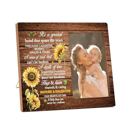 Mother & Daughter Picture Frame - Sunflower Wood Photo Frame for Birthday, Graduation, Mothers Day, Christmas & Thanksgiving Gifts - style: Mother & Daughter