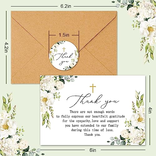 AnyDesign 48 Pack Funeral Thank You Cards Sympathy Thank You Cards with Stickers Envelopes Flower Cross Bereavement Card with Message for Memorial Service Loved Ones Celebration of Life