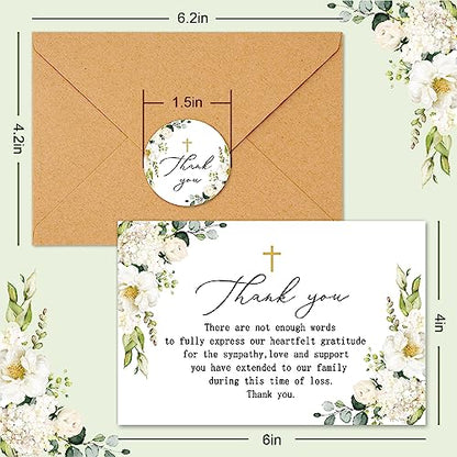 AnyDesign 48 Pack Funeral Thank You Cards Sympathy Thank You Cards with Stickers Envelopes Flower Cross Bereavement Card with Message for Memorial Service Loved Ones Celebration of Life