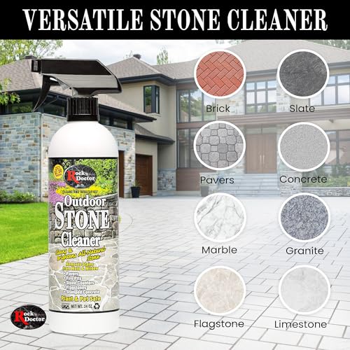 Rock Doctor Outdoor Stone Cleaner, Natural Cleaning Solution Removes Stains and Discoloration, Brightens Granite, Pavers, Fire Pits, and Concrete, Plant and Pet Safe, 24 oz Pack of 2