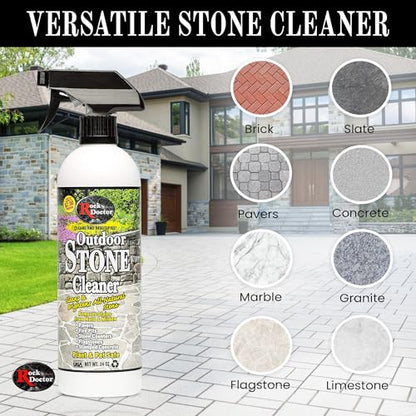 Rock Doctor Outdoor Stone Cleaner, Natural Cleaning Solution Removes Stains and Discoloration, Brightens Granite, Pavers, Fire Pits, and Concrete, Plant and Pet Safe, 24 oz Pack of 2