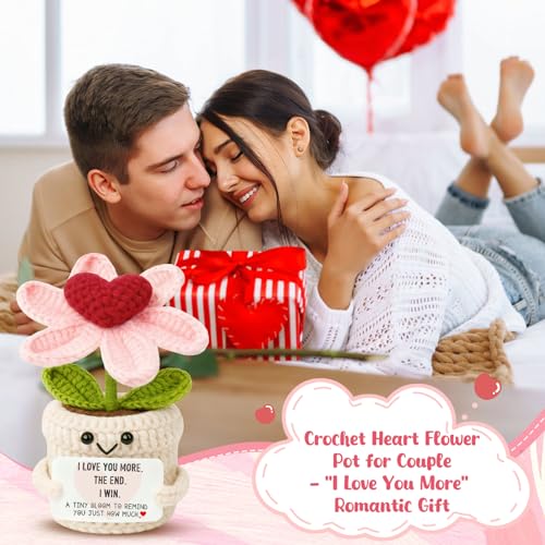 Anniversary Gifts for Woman Men Boyfriend Girlfriend- I Love You More Crochet Flower Couples Gift for Him Her Wife Husband, Romantic Valentine Engagement Wedding Long Distance Birthday - color: Love1