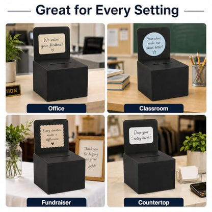 My Charity Boxes Raffle Ticket Donation Collection Ballot Box Reusable Sturdy thick Cardboard with Slot comment Suggestion Box With Removable Header 6H x 6W x 6D, Display area 6H x 6W(Black10 pack) - color: Black