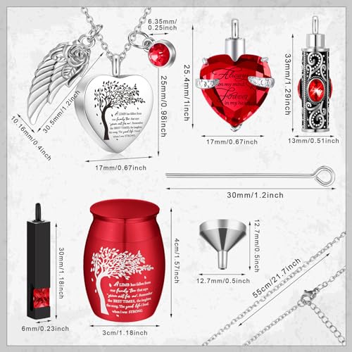 Shimeyao Set of 8 Small Urns for Human Ashes Cremation Urns Keepsake Ash Holders Family Tree Memorial Heart Locket Waterproof for Adults Women Men Loved Ones(Red) - color: Red