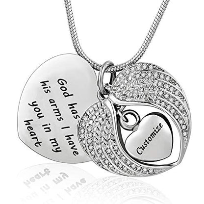 Norya God has You in his arms with Angel Wing Diamond Cremation Jewelry Keepsake Memorial Urn Necklace - color: Customize