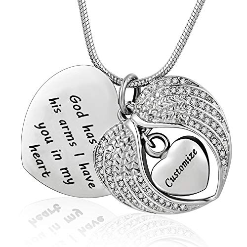 Norya God has You in his arms with Angel Wing Diamond Cremation Jewelry Keepsake Memorial Urn Necklace - color: Customize