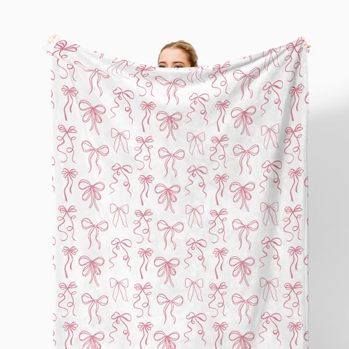 Pink Bow Throw Blanket for Couch, Girly Room Decor Aesthetic, Coquette Pink Ribbon Bow Throw Blanket for Girls Bedroom Dorm Living Room Home Decoration, 50x60 Inches - color: Color_b