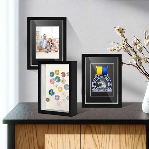Medal Display Box, 5x7 Inch Shadow Box Frame with HD Glass Panels, Medal Organizer for Hanging or Desktop in Marathons, Swimming, Learning and Military Affairs (Black, 2 Pack) - size: 2 Pack