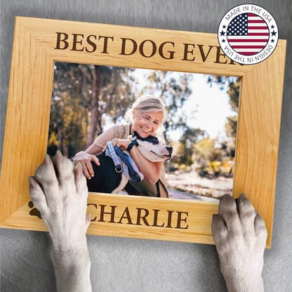 Personalized Dog Picture Frame with Gift Box, 4x6 Wooden Pet Photo Frame - color: Wood Frame, size: Landscape 4X6