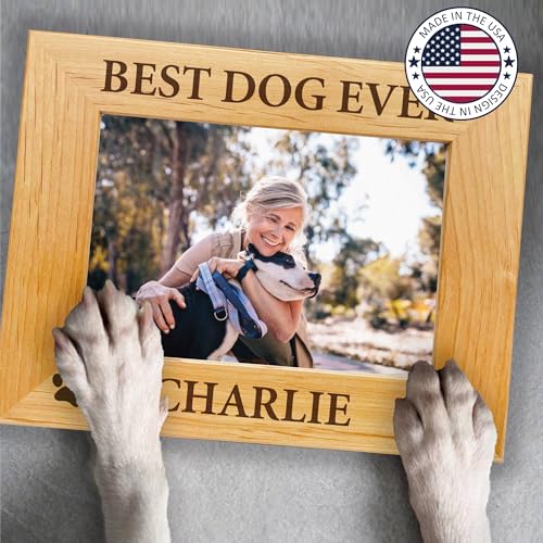 Personalized Dog Picture Frame with Gift Box, 5x7 Wooden Pet Photo Frame - color: Wood Frame, size: Landscape 5X7