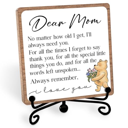 Dear Mom Inspirational Quote Sign, Winnie Appreciation Gift for Mother | Thank You Mom Wooden Sign, Mothers Day Birthday Gifts Decor, Mother Thanks Thoughtful Keepsake from Son Daughter - style: Dear mom