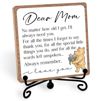 Dear Mom Inspirational Quote Sign, Winnie Appreciation Gift for Mother | Thank You Mom Wooden Sign, Mothers Day Birthday Gifts Decor, Mother Thanks Thoughtful Keepsake from Son Daughter - style: Dear mom
