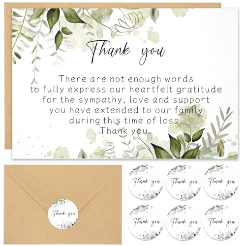 50 Set Funeral Thank You Cards with Envelopes and Matching Seal Stickers,Thank You Sympathy Cards with Message,Bereavement Sympathy for Funeral Family Friends Loved Ones - style: Leaves