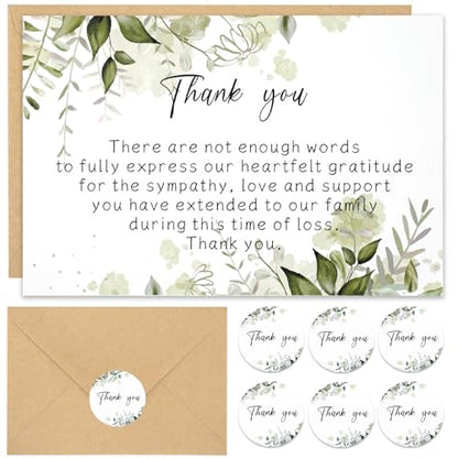 50 Set Funeral Thank You Cards with Envelopes and Matching Seal Stickers,Thank You Sympathy Cards with Message,Bereavement Sympathy for Funeral Family Friends Loved Ones - style: Leaves