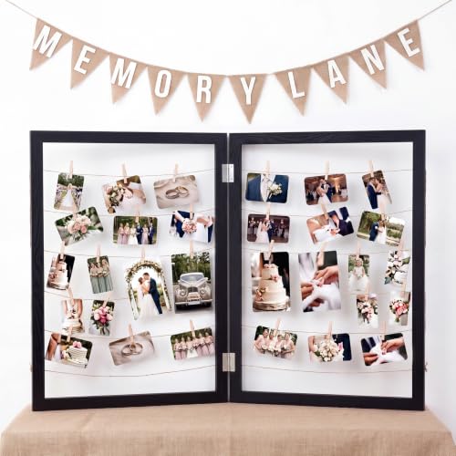 Cinnvoice 39.4x28 Inch Photo Display Board with Clips Number Sticker Burlap Banner Farmhouse Photo Display Rack Rustic Picture Frame Board for Wedding Back to School Party Decor - color: Black, size: 39.4x28 Inch, style: 2 Panel