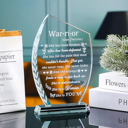 Crystal Cancer Survivor Gifts for Women - Warrior She is You | Crystal Laser Engraved Plaque, Cancer Fighter Patients Sympathy Inspirational Gift for Woman Mom Friends Birthday Christmas - style: Cancer Survivor