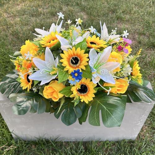 Cemetery Headstone Flower Saddle - Outdoor Grave Memorial Decorations,Fall - color: Yellow