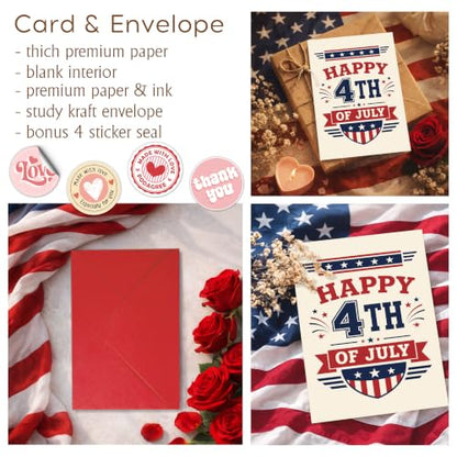 Fourth of July Card Happy 4th Celebration Patriotic Fireworks | 4th of July Card with Classic American Flag Style for Independence Day Celebration, Patriotic Party and Holiday Events - color: ame15