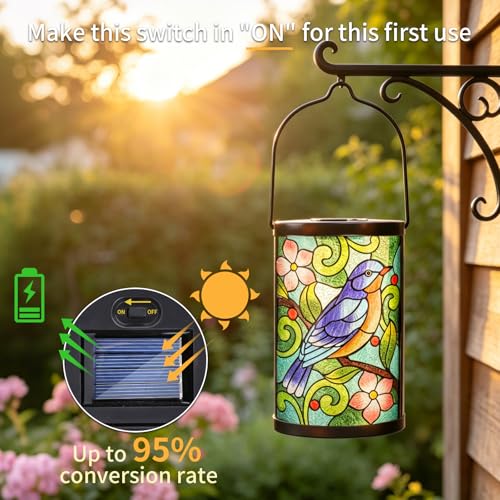 MUMTOP Bluebird Glass Solar Lantern Outdoor Waterproof Hanging Garden Light - color: Bluebird