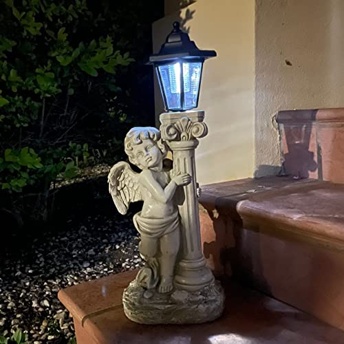 Angel Statue with Solar Lights (Left) 19.7 Inch, Outdoor Solar Angel Garden Statue with Roma Pillar for Garden Lawn Deocr, Christian Religious Gift - color: Angel Left (Only)
