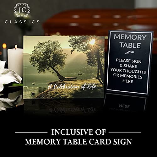 Funeral Guest Book | Memorial Guest Book | Guest Book for Funeral Hardcover | Guestbook for Sign in, Celebration of Life Memorial Service | Funeral Guest Sign Book with Memory Table Card Sign Included (Tree & Lake) - style: Tree & Lake