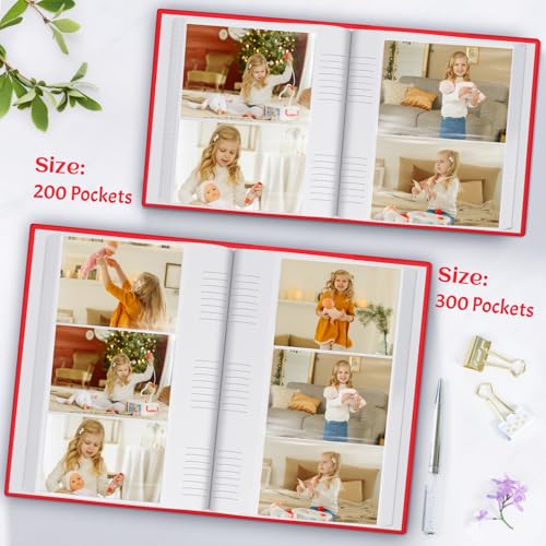 Popotop Photo Album 4x6 200 Photos with Writing Space, Leather Cover Album with Display Picture Window, Photo Book for Wedding Family Baby Gift - color: Red, size: 200 Pockets