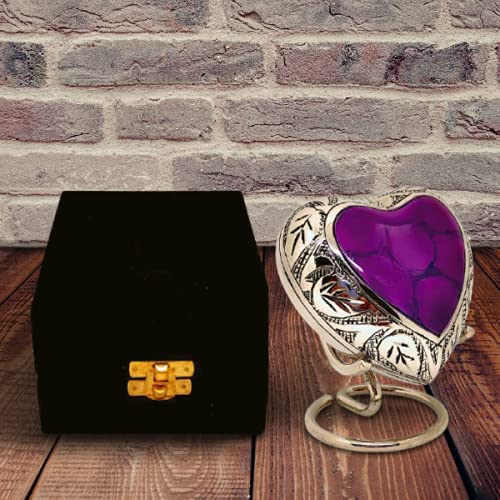 Classic Heart Shape Keepsake Urn for Human Ashes – With box and Stand - Lovely Purple Color 7 cms high